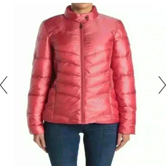 Women's small- Xs Via Spiga Smocked Quilted Puffer Jacket Fi6 Lipstick 60113V - Picture 1 of 12